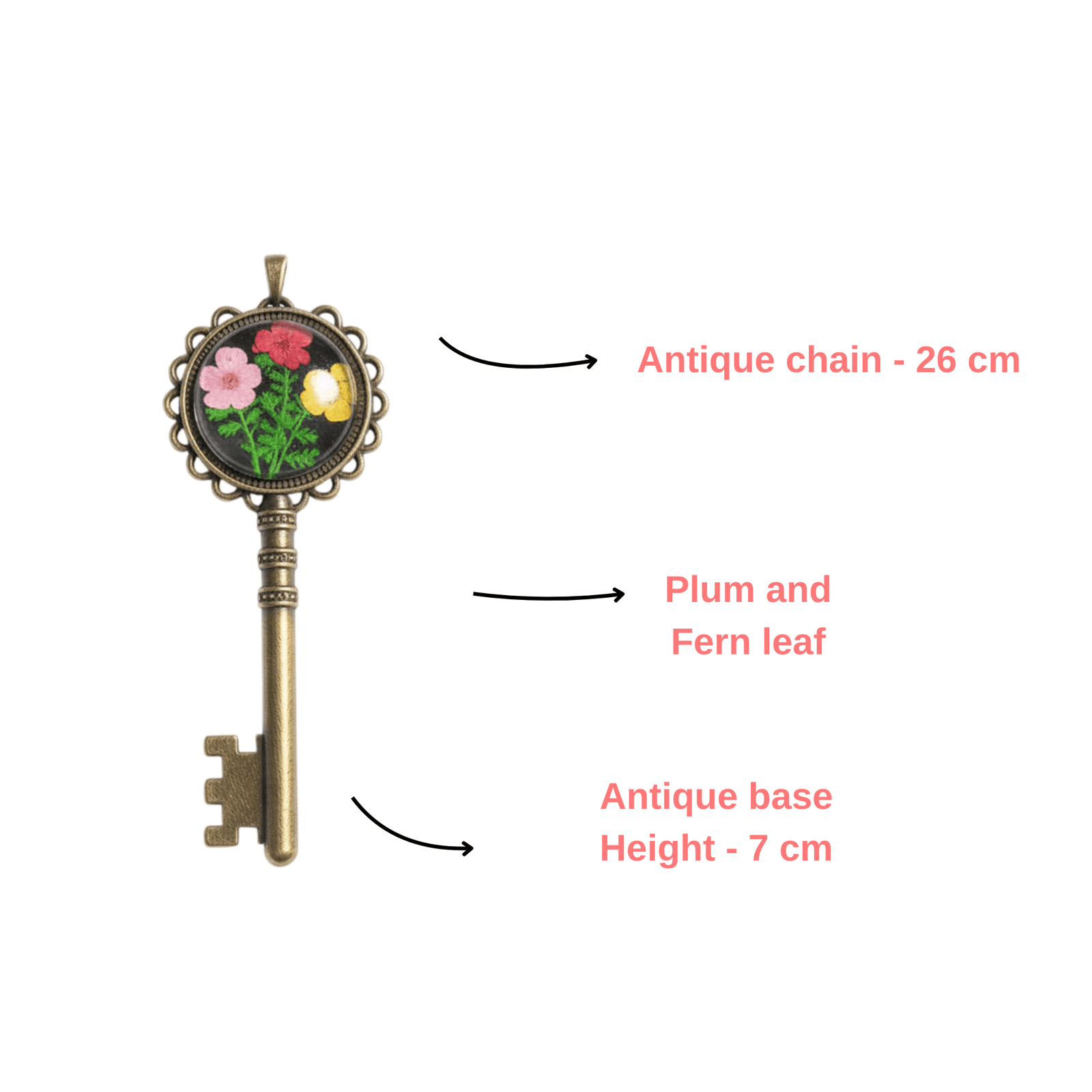 plum-blossom-garden-key-necklace Plum Garden Key Pendant with preserved botanicals