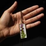 Rectangular botanical pendant with preserved flowers
