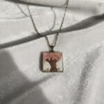Antique square pendant with preserved flowers
