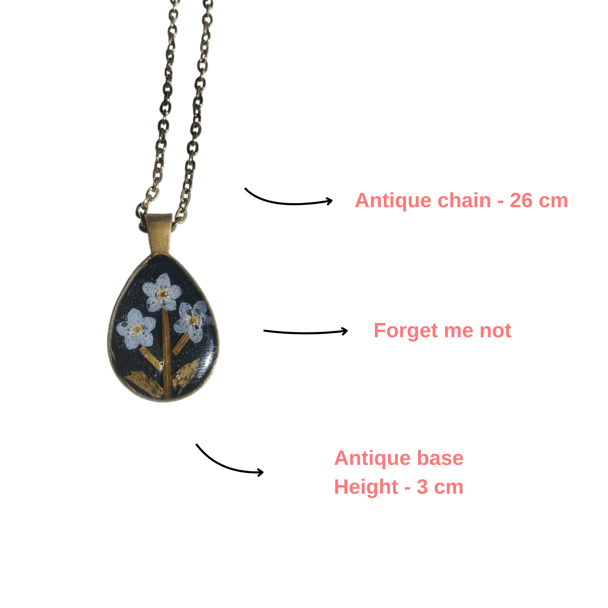 Twilight Promise Pendant showcasing preserved forget-me-not