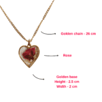 Elegant gold heart pendant with red rose