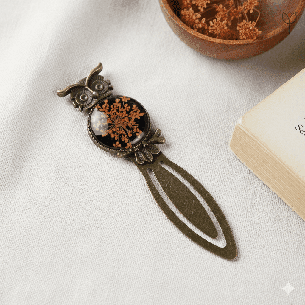 Handcrafted owl face bookmark vintage-style antique base