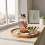 Handcrafted preserved glass garden with rosy florals