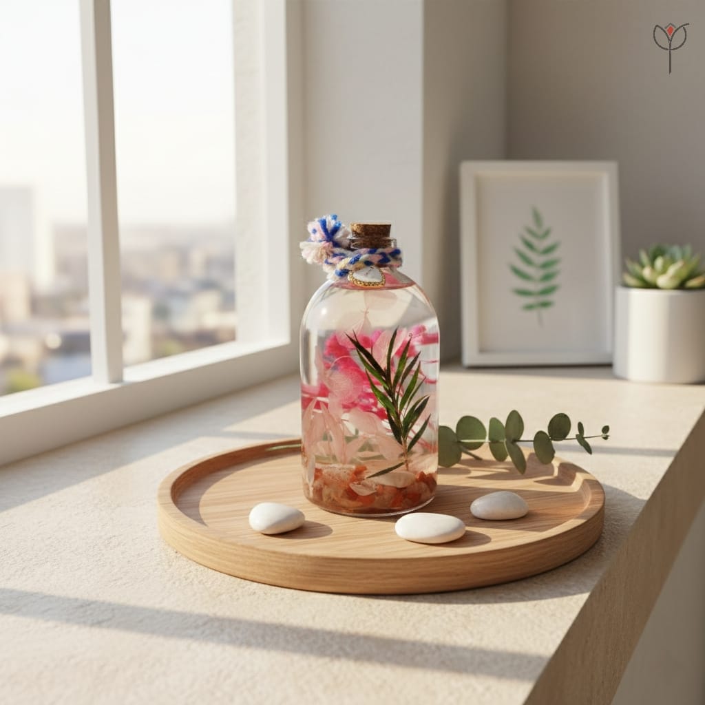 Handcrafted preserved glass garden with rosy florals