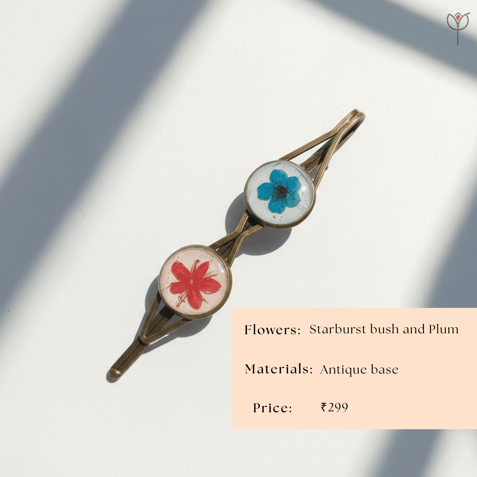 starburst-plum-flower-hair-clip Vintage style hair clip with starburst bush plum