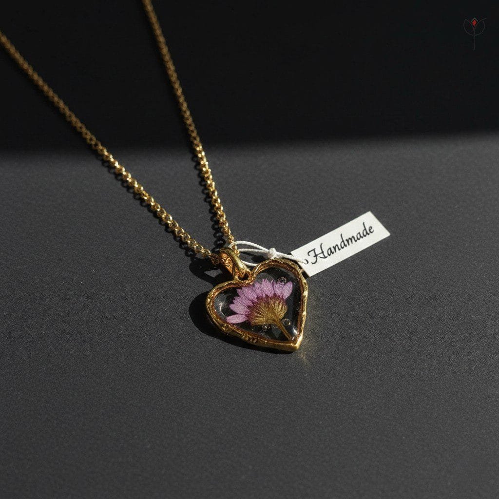 sweetheart-dried-flower-pendants Sweetheart Dried Flower Pendant with preserved purple daisy