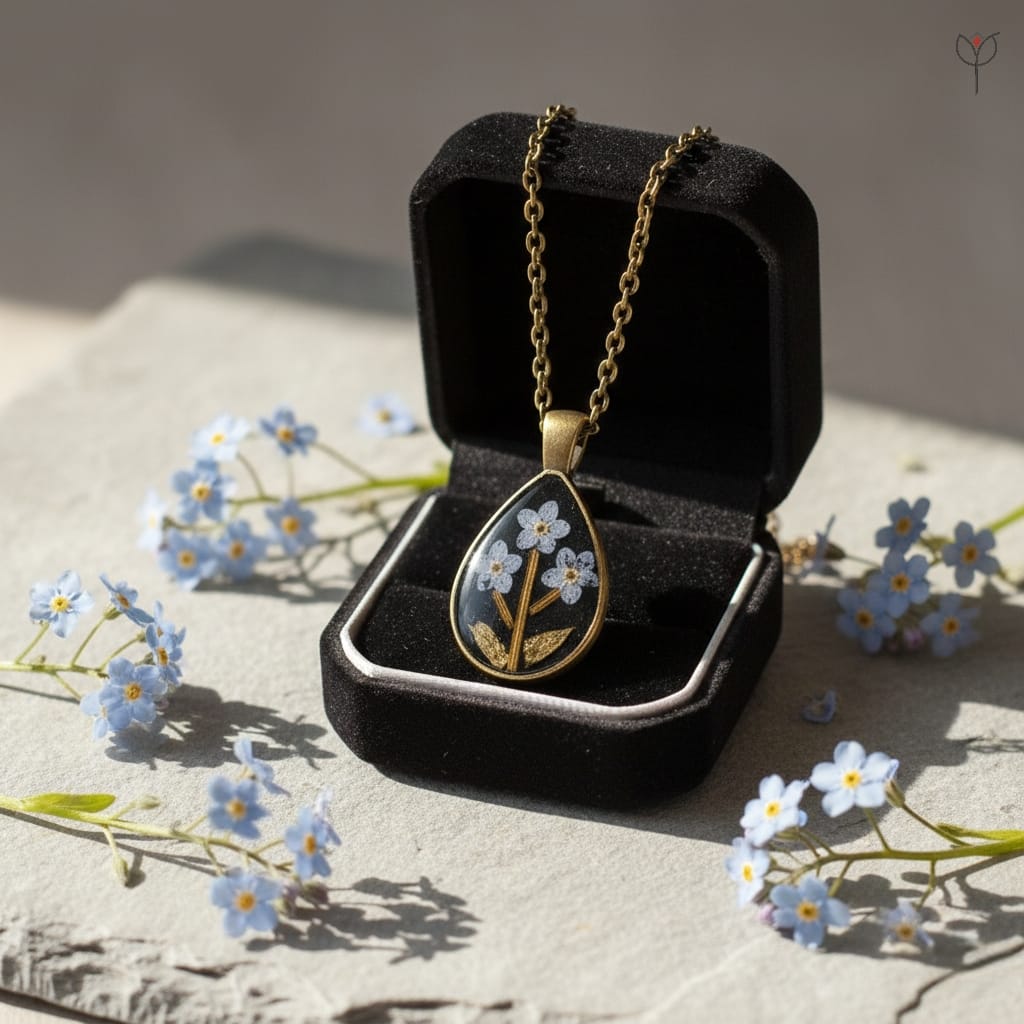 Twilight Promise Pendant with preserved forget-me-not