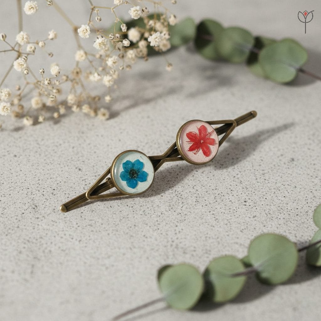 twin-ember-bloom-hair-clip-antique Twin Ember Bloom hair clip with red starburst bush