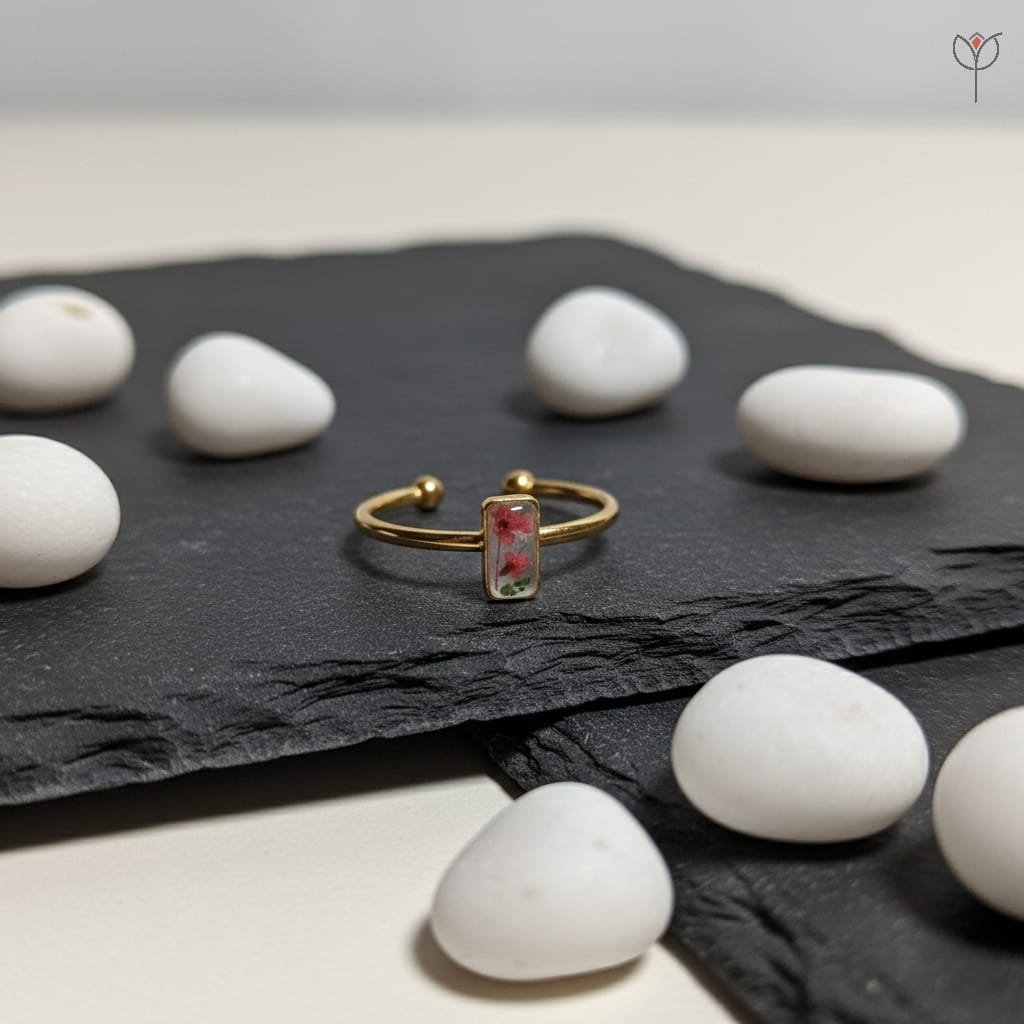 Veralis Finger Ring with Queen Anne’s Lace and fern