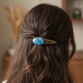 Antique style hair barrette featuring real blue hydrangea