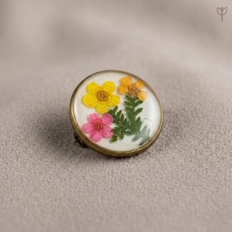 Ancient Meadow Resin Brooch with real fern and plum flowers