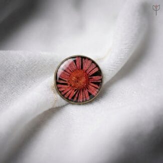 Antique Star Resin Brooch with real red flower and vintage frame