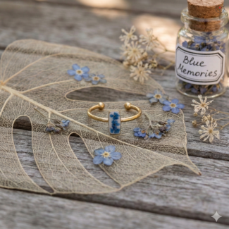 Real flower autumn resin ring with gold base