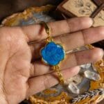 Azure Bloom Bangle Bracelet with real flowers in a golden frame