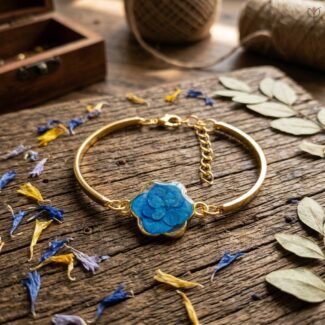 Azure Bloom Bangle Bracelet handcrafted with real Hydrangea and resin