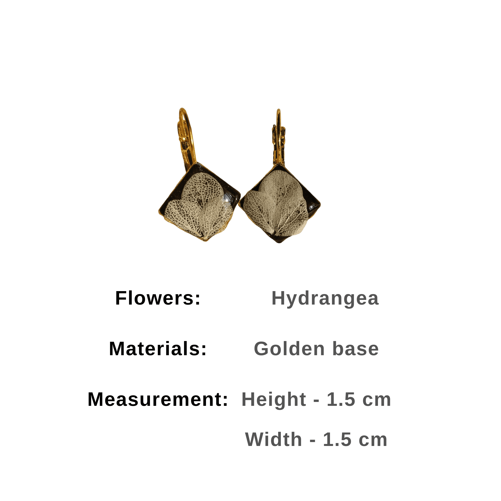 Gold drop earrings with ivory hydrangea