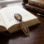 Close-up of Obsidian Orchid bookmark showing the white petals