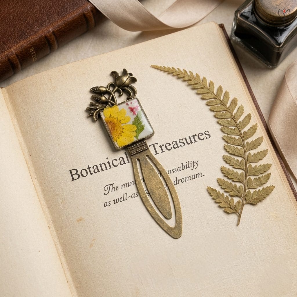 Canvas of Nature bookmark with real yellow daisy and queen anne's lace