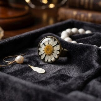 Classic dark daisy ring with real flower
