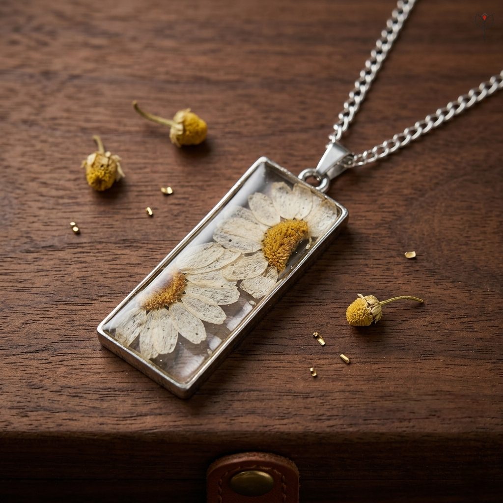 Dewy Daisy Pendant featuring two white flowers in clear resin