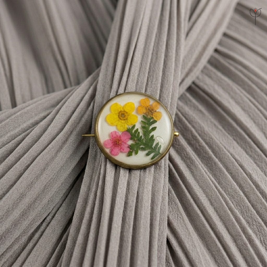 Real fern leaf and dried flowers in an Ancient Meadow Resin Brooch
