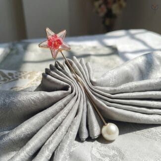 Floral Wish Wand Brooch featuring real flowers in a golden frame