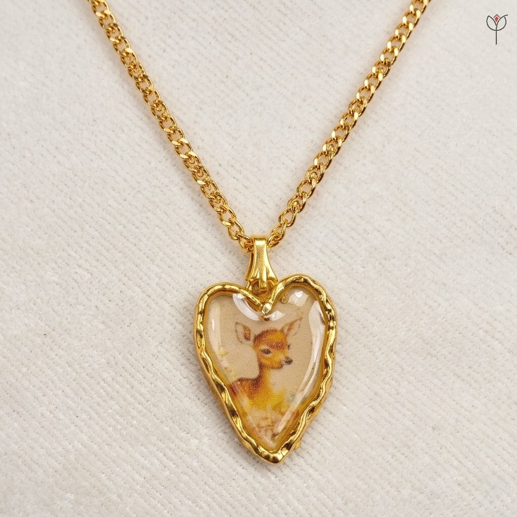 Golden Fawn Heart Pendant