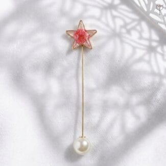 golden Floral Wish Wand Brooch with a pearl