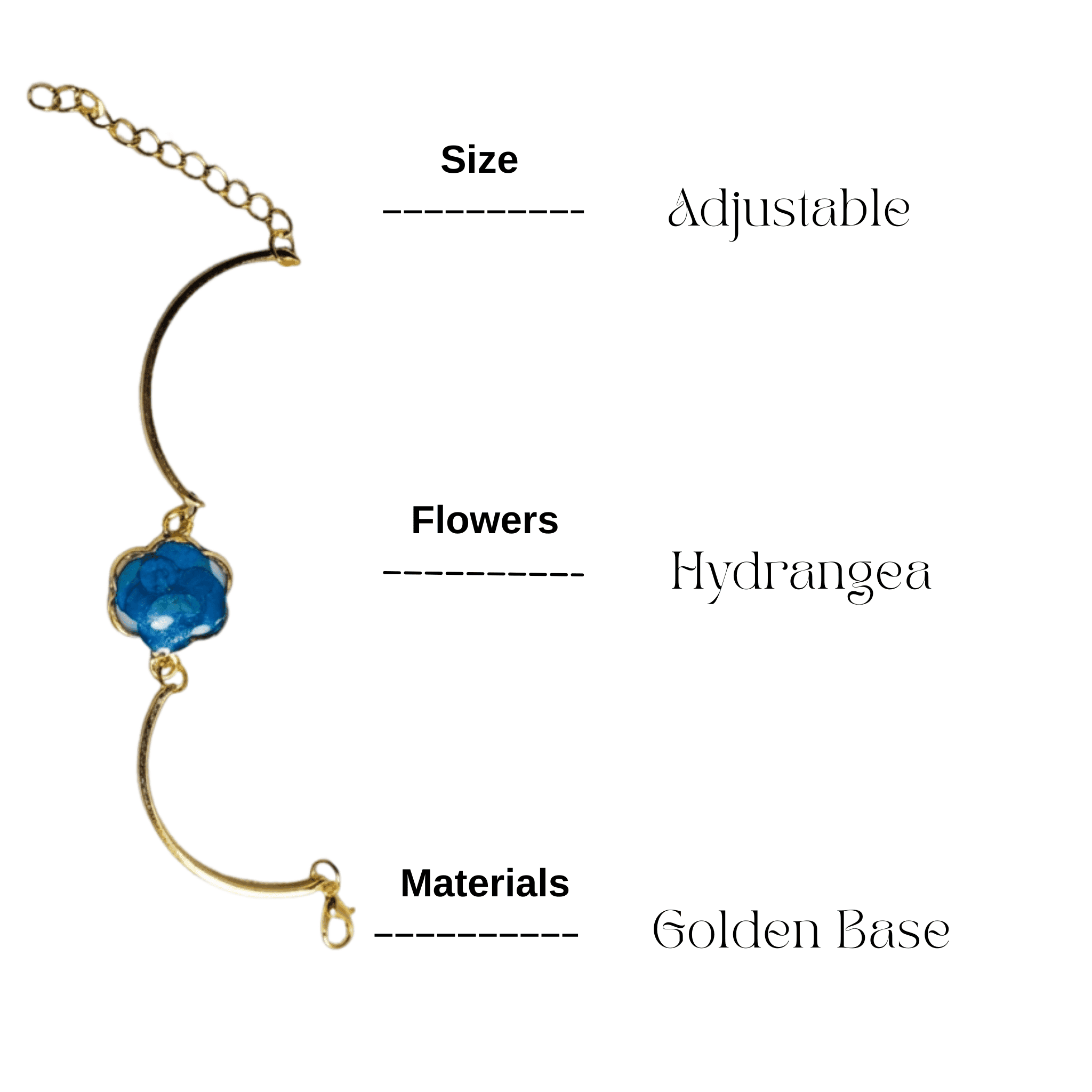 Botanical gold bracelet with real preserved flowers and resin