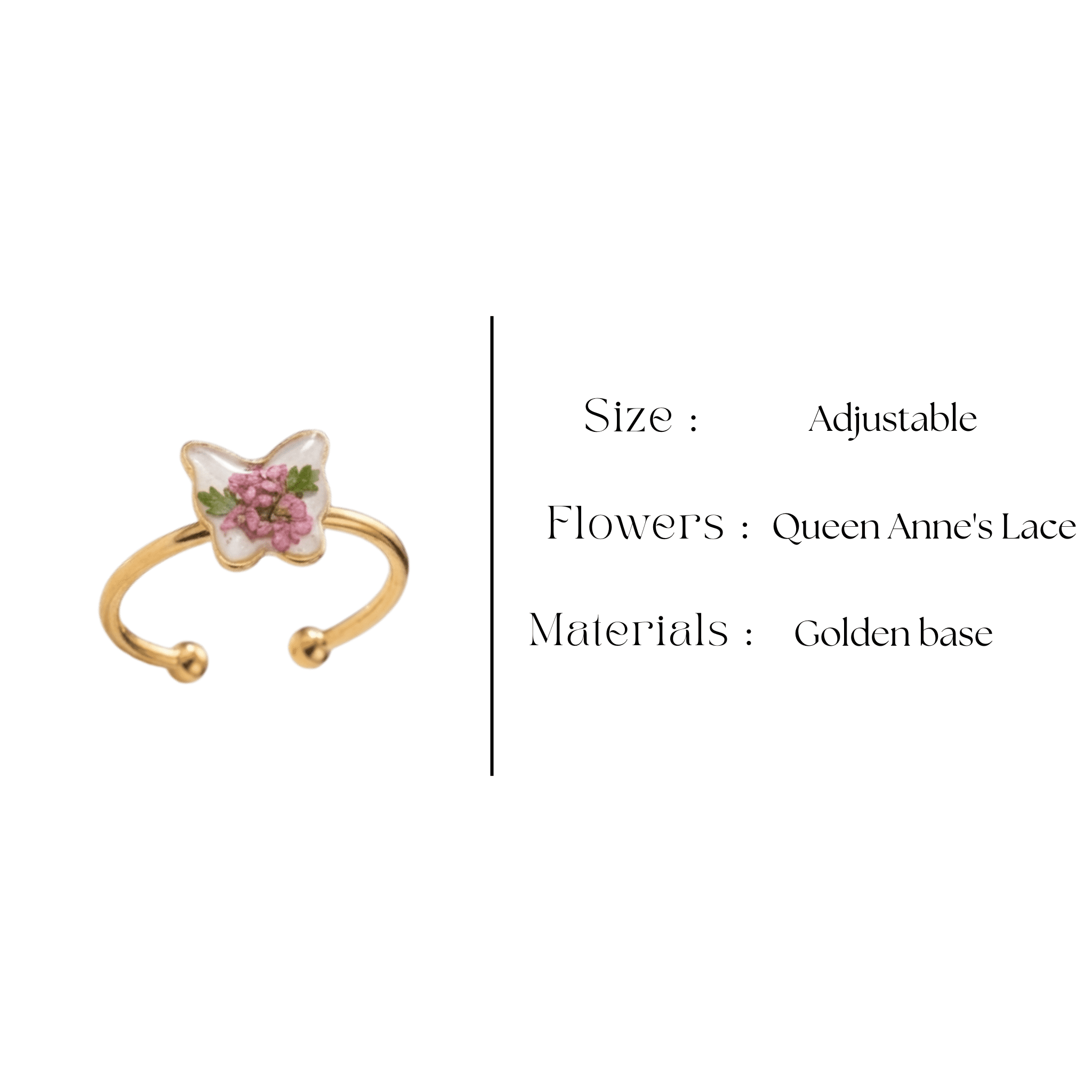 handcrafted-flower-fly-botanical-ring Handcrafted Flower Fly Resin Ring showing a butterfly motif
