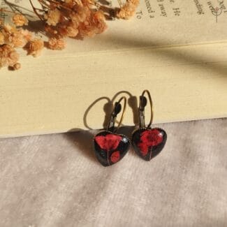 Handcrafted black heart resin earrings