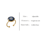 Handcrafted Petite Blue Botanical Ring with a real flower