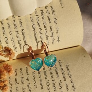 Little Heart Resin Earrings with blue hydrangea