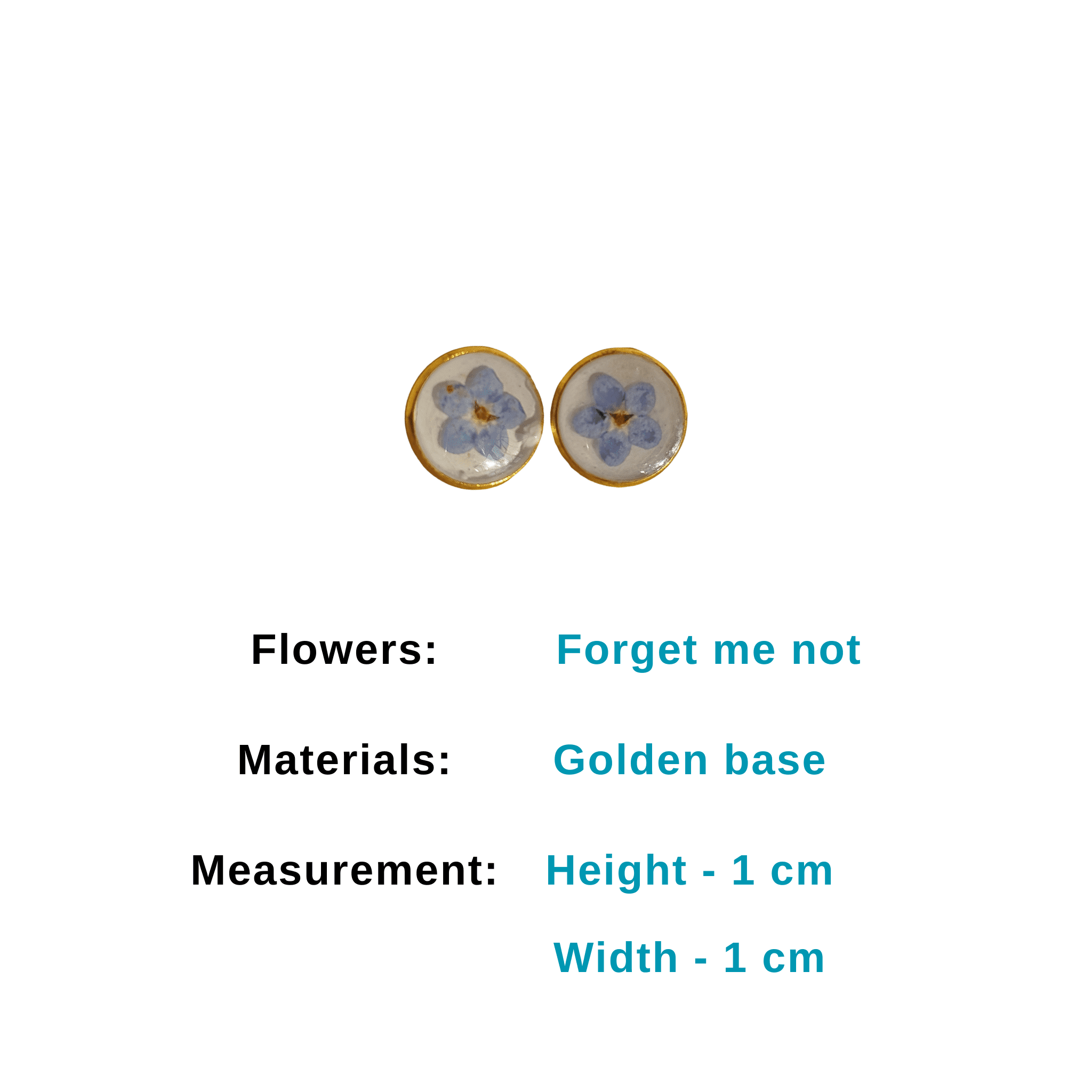 Small blue flower resin earrings with golden base