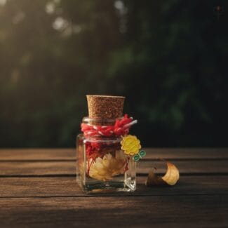 Preserved mini sunflower and baby’s breath in square glass bottle home decor