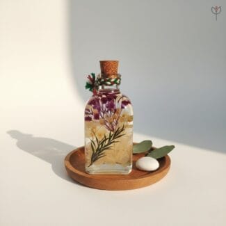 Miniature Botanical Glass Garden with preserved hydrangea, baby’s breath and fern