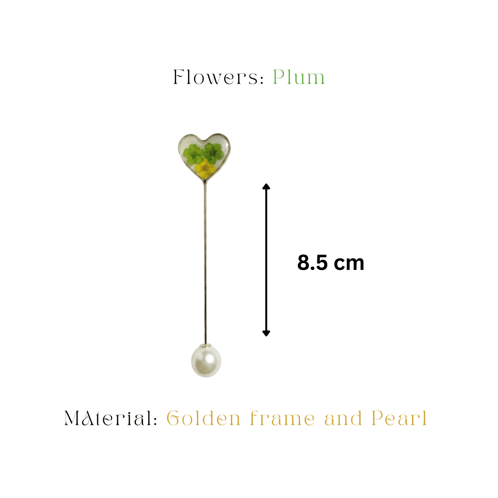 mystik-falls-floral-saree-pin Real plum flowers preserved in a heart-shaped resin brooch