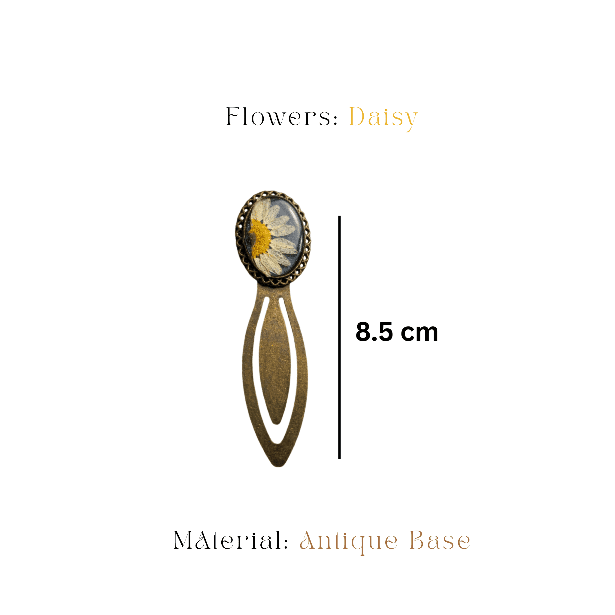 mystikfalls-black-resin-flower-clip Antique bronze clip bookmark with real white daisy