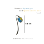 MystikFalls resin bookmark with real hydrangea and pearls in a silver frame