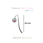 Silver shepherd’s hook bookmark featuring a real flower hexagon resin charm