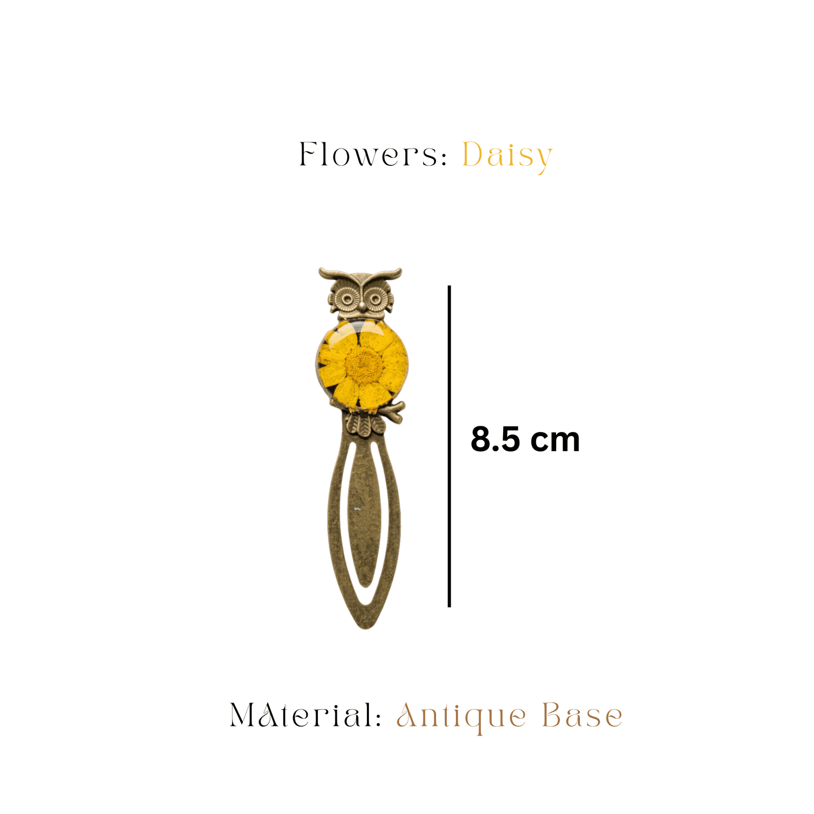 Antique bronze owl bookmark featuring a real yellow daisy by Mystikfalls