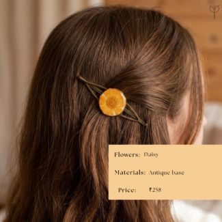 MystikFalls Sunny Daisy floral hair clip with real dried daisy