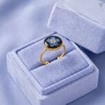 Petite Blue Botanical Ring with a real Forget-me-not flower in black resin