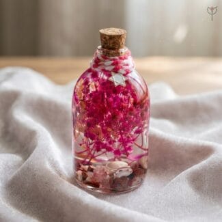 Handcrafted pink preserved flower glass garden home decor by MystikFalls