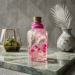 Delicate pink preserved leaf and white hydrangea glass garden