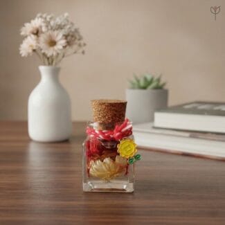 Pocket Sunshine Glass Garden with preserved sunflower and baby’s breath