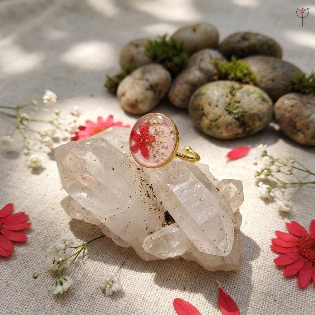 queen-annes-lace-resin-ring Queen Anne’s lace real flower resin ring with gold base