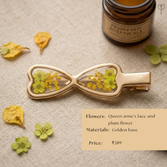 Handcrafted Queen Butterfly resin hair clip with botanical flowers