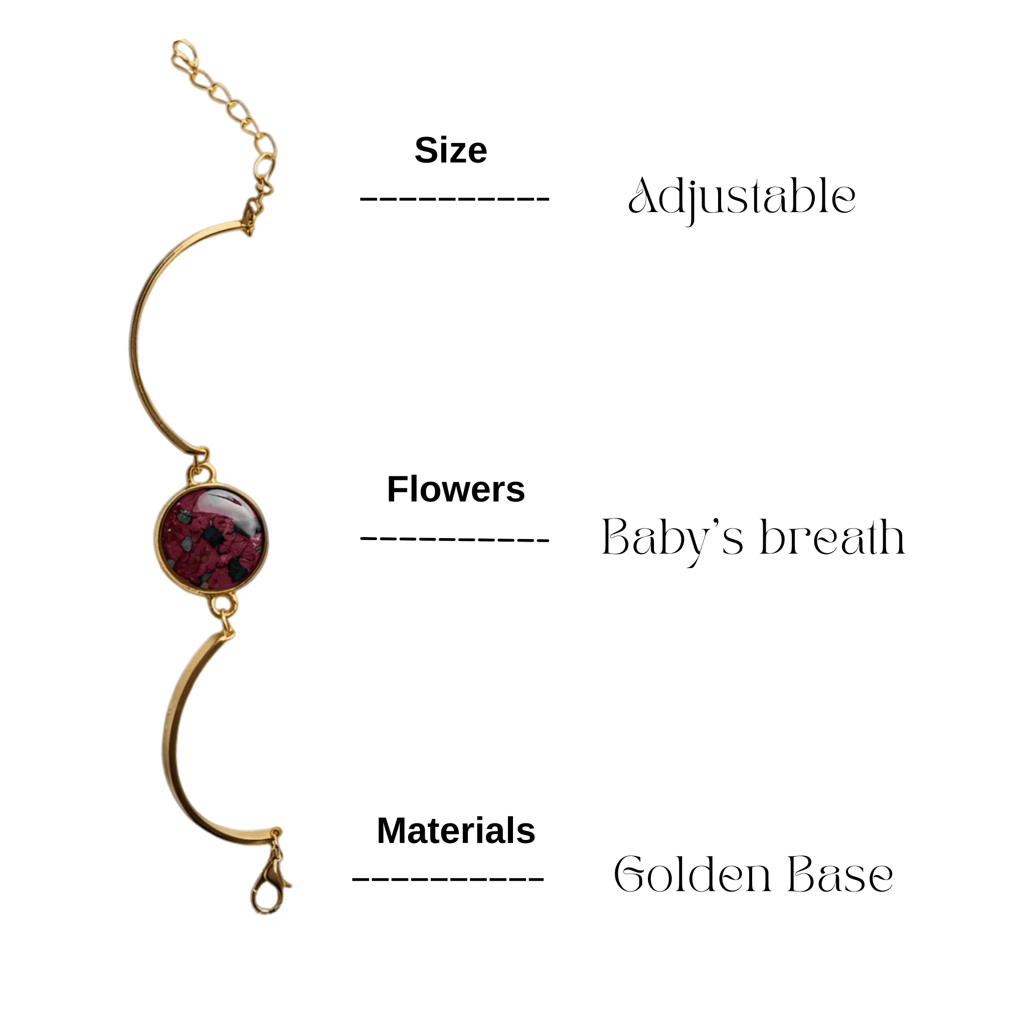 Handmade jewellery with real flowers and resin in a gold-plated bracelet