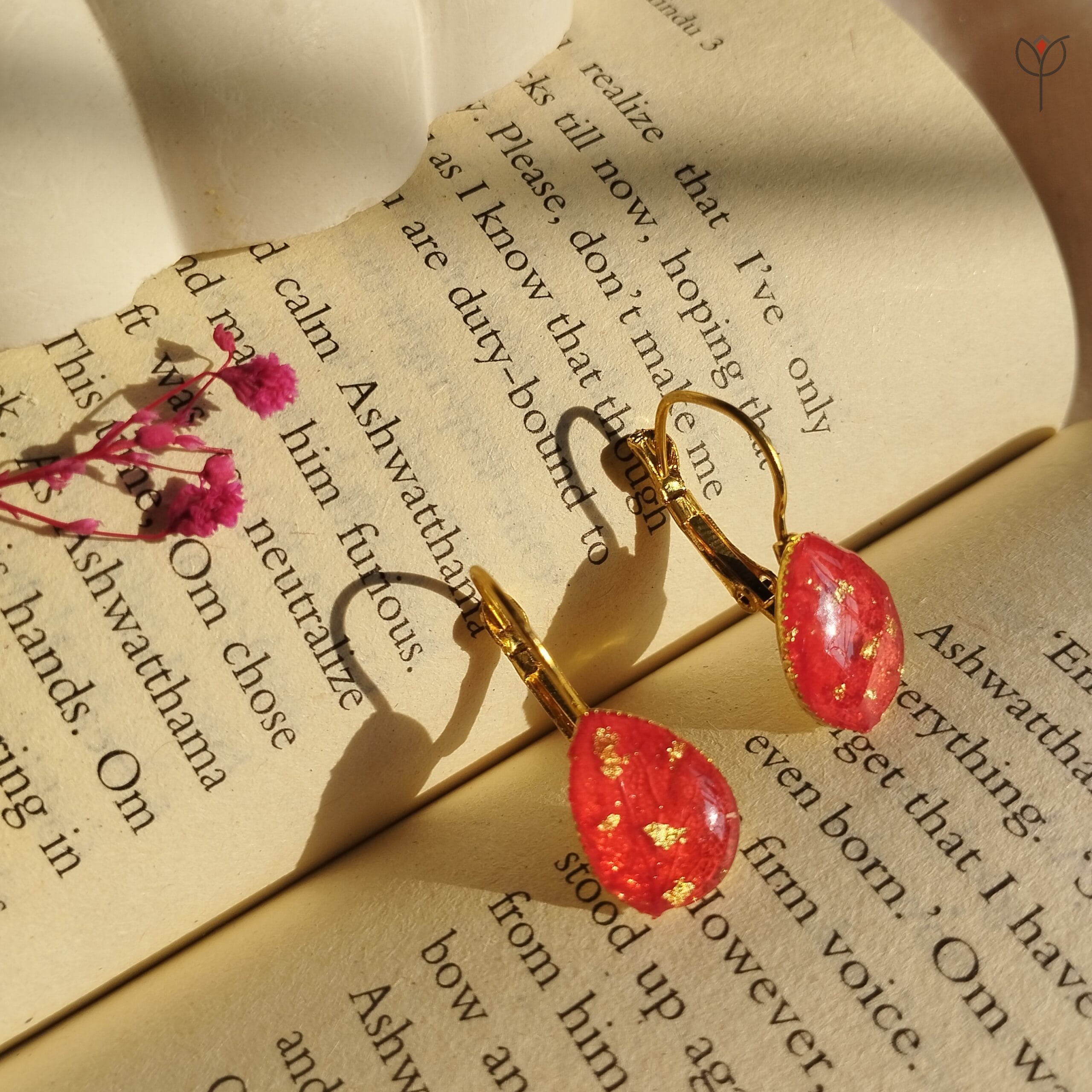 red-hydrangea-resin-drop-earrings Red hydrangea resin drop earrings